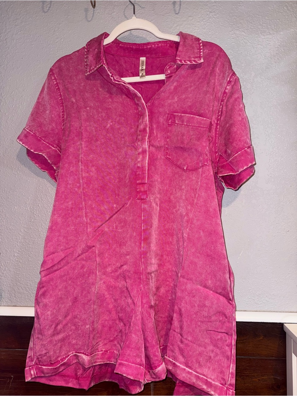 Zenana Outfitters Fuchsia Pink Short Sleeve Romper